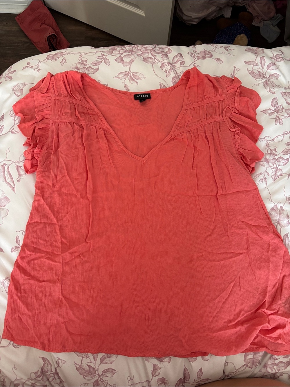 torrid Coral Flutter Sleeve V-Neck Top